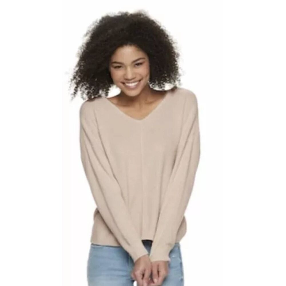 Pink Republic Button Back Vneck Sweater Top Cropped Reversible Sz XXL Oatmeal